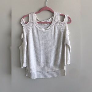 White cold shoulder knit sweater.